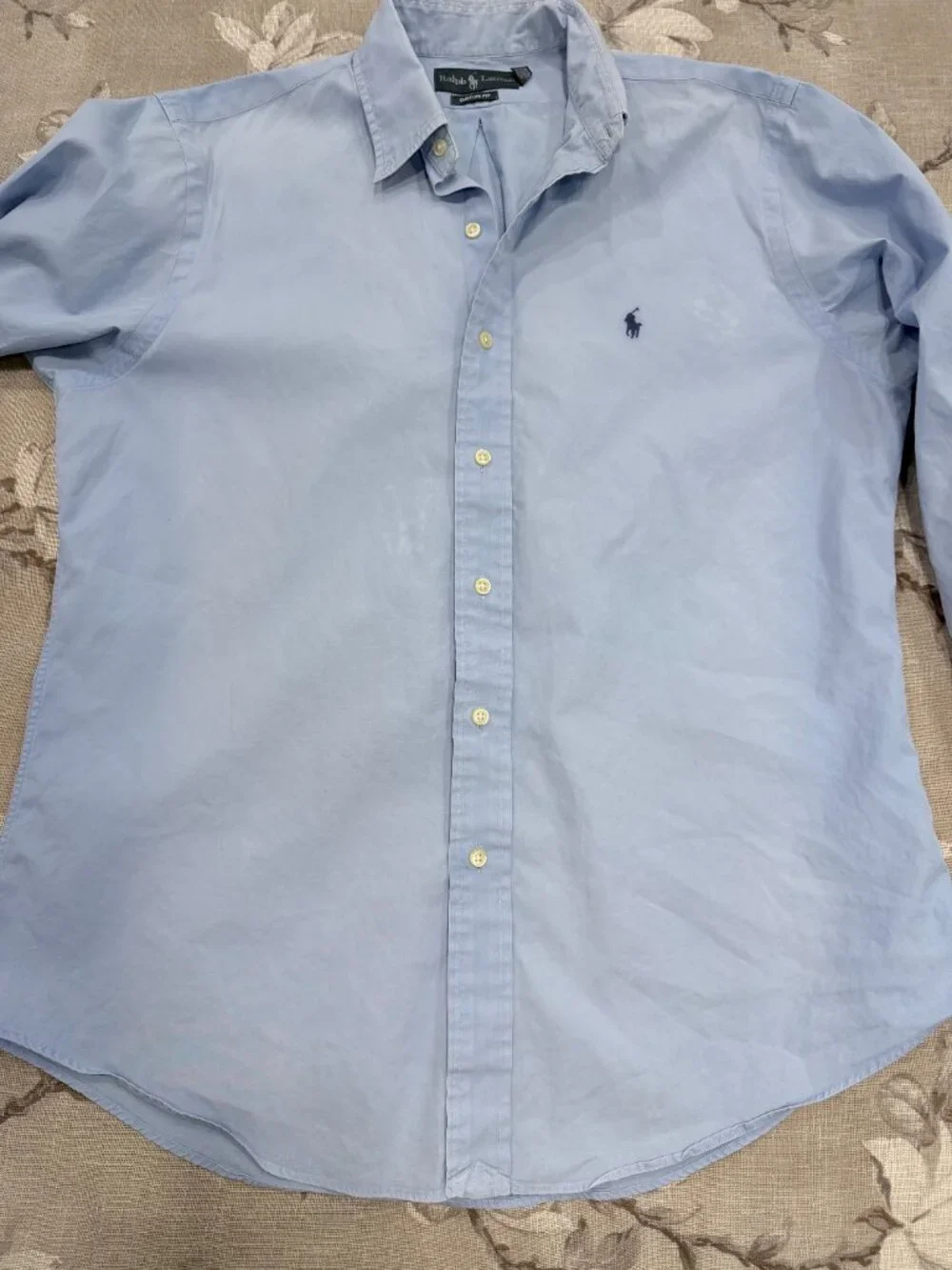 Polo Ralph Lauren Mens L Custom Fit Blue Cotton Button Down Pony Shirt Flawed